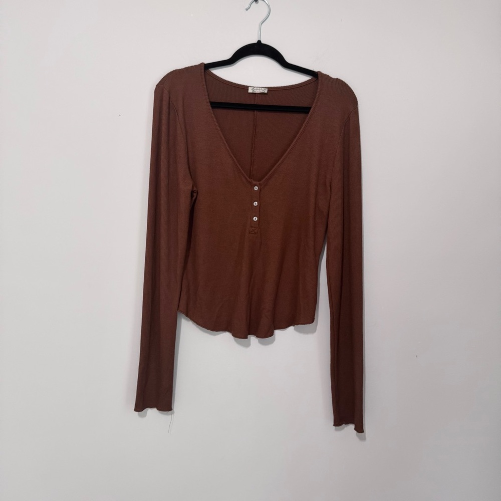 Free People Basic Layering Top Brown Thermal Henl… - image 2